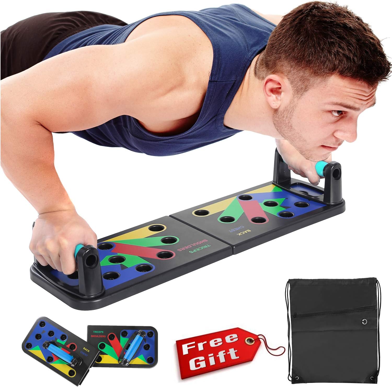Newest Push Up Board 11 in 1 Collapsible Portable Fitness Exercise Workout Push-up Tools Pushup Stands Come with Workout Schedule Portable Backpack Non-Slip Stickers