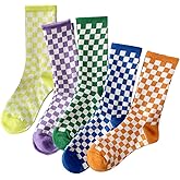 Violet Mist Cute Crew Socks for Women Vintage Floral Patterned Calf Casual Cotton Sock Fun Novelty Fashion Dress Ankle Socks