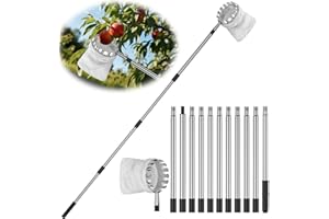 BURMONG 13.8 FT Fruit Picker Tool with Stainless Steel Pole & Soft Basket – Adjustable Tree Fruit Harvester for Apple, Mango, Avocado, Orange, Pear, Lemon & More – Lightweight & Rust-Resistant