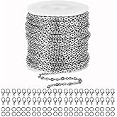 55ft Cable Link Chain for Jewelry Making,Stainless Steel O-Shaped Chain with 100 Pcs Jump Rings and Lobster Clasps,Silver Plated Necklace Chains for jewellery DIY Craft Supplies Findings (0.5*2*2.5mm)