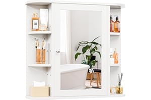SUNLEI Bathroom Medicine Cabinet with Mirror, Bathroom Wall Mirror Cabinet with Doors and Open Shelves for Over Sink, Bathroom Cabinet Wall Mount with Storage, White