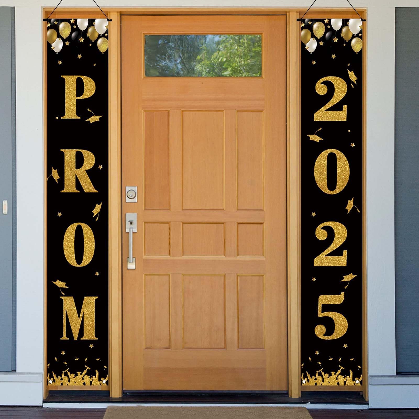 Photo 1 of Jiudungs Black and Gold Prom 2025 Decoration Outdoor Prom 2025 Banner for Front Porch Door 2025 Graduation Party Prom Decorations and Supplies