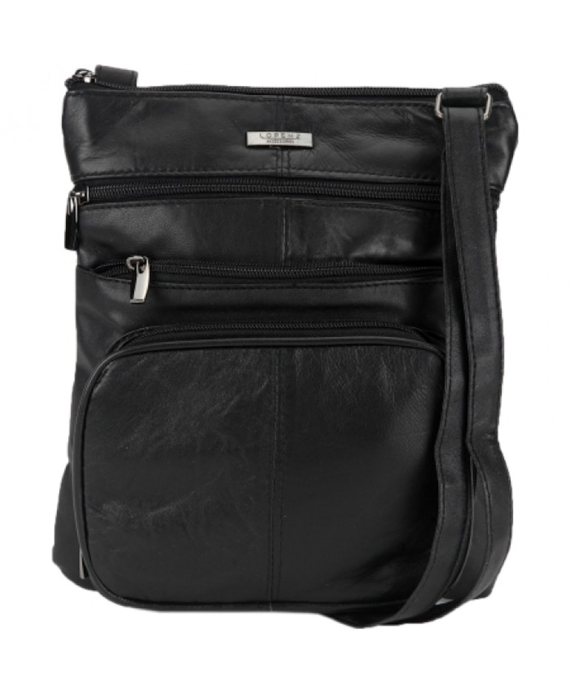 Lorenz Ladies / Womens Super Soft Leather Shoulder / Cross Body Bag with Multiple Pockets (Black)