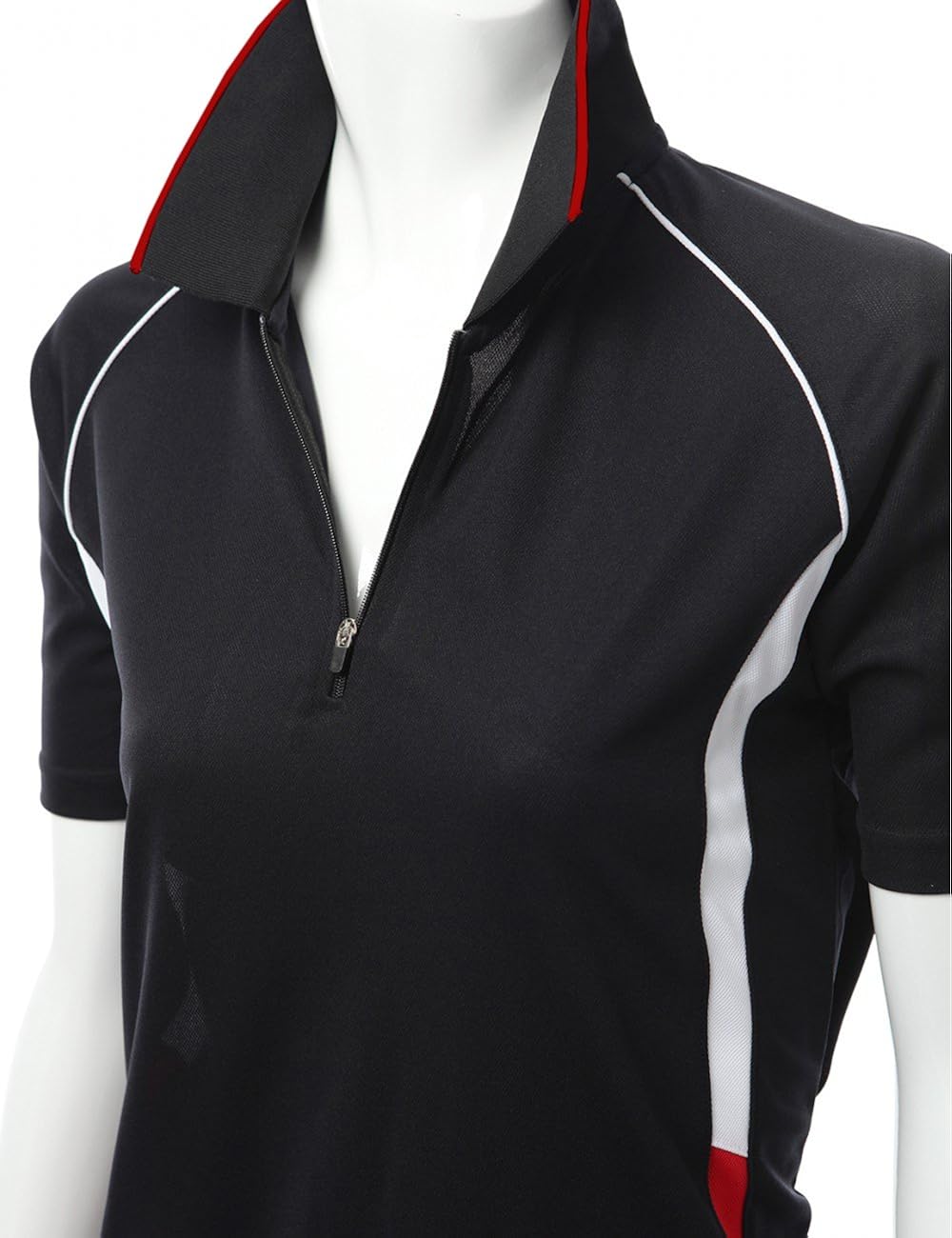Women's Coolmax 2 Tone Collar Zipup Polo T-Shirt at  Women’s Clothing store