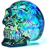 FZBHRO Crystal Skull Head Statues Skull Figurines K9 Glass Skull Gemstone Halloween Decor Gifts for Women Plating Green Yello