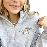 Kathaya Personalized Nurse Embroidered Sweatshirt or Quarter Zip – Custom Name & Title RN, BSN, CNA, LPN, MA, NP, ICU, ER | Medical Caduceus Nursing Sweater Gift for Nurses Multi