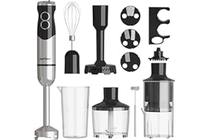 Sunvivi Cordless Hand Blender: 1000W 12-Speed Electric Stick Mixer with 10 Accessories, 600ML Chopper, Whisk, Milk Frother fo