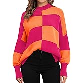 ZAFUL Womens 2025 Trendy Sweater Checkered Oversized Pullover Sweaters Side Slit Cozy Fall Winter Jumper Tops