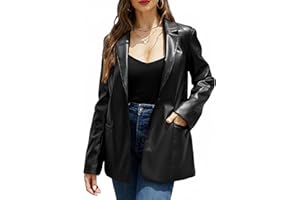 RISISSIDA Women Faux Leather Blazer Jacket,Spring Fall Vegan Pleather Soft Casual Lapel Button Down Coat