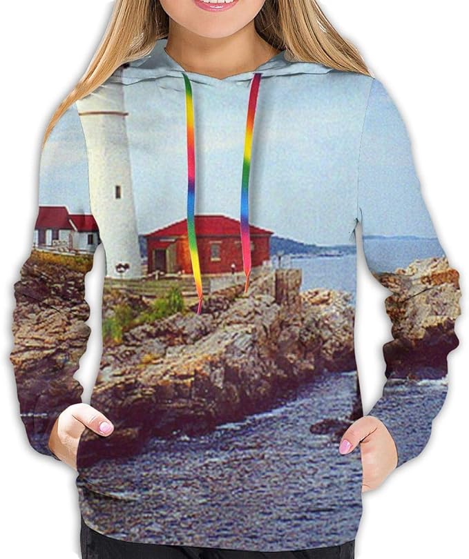 Womens Hooded Sweatshirts Comfortable Vintage Sea Landscape Lighthouse Hoodie Pullover: Amazon 