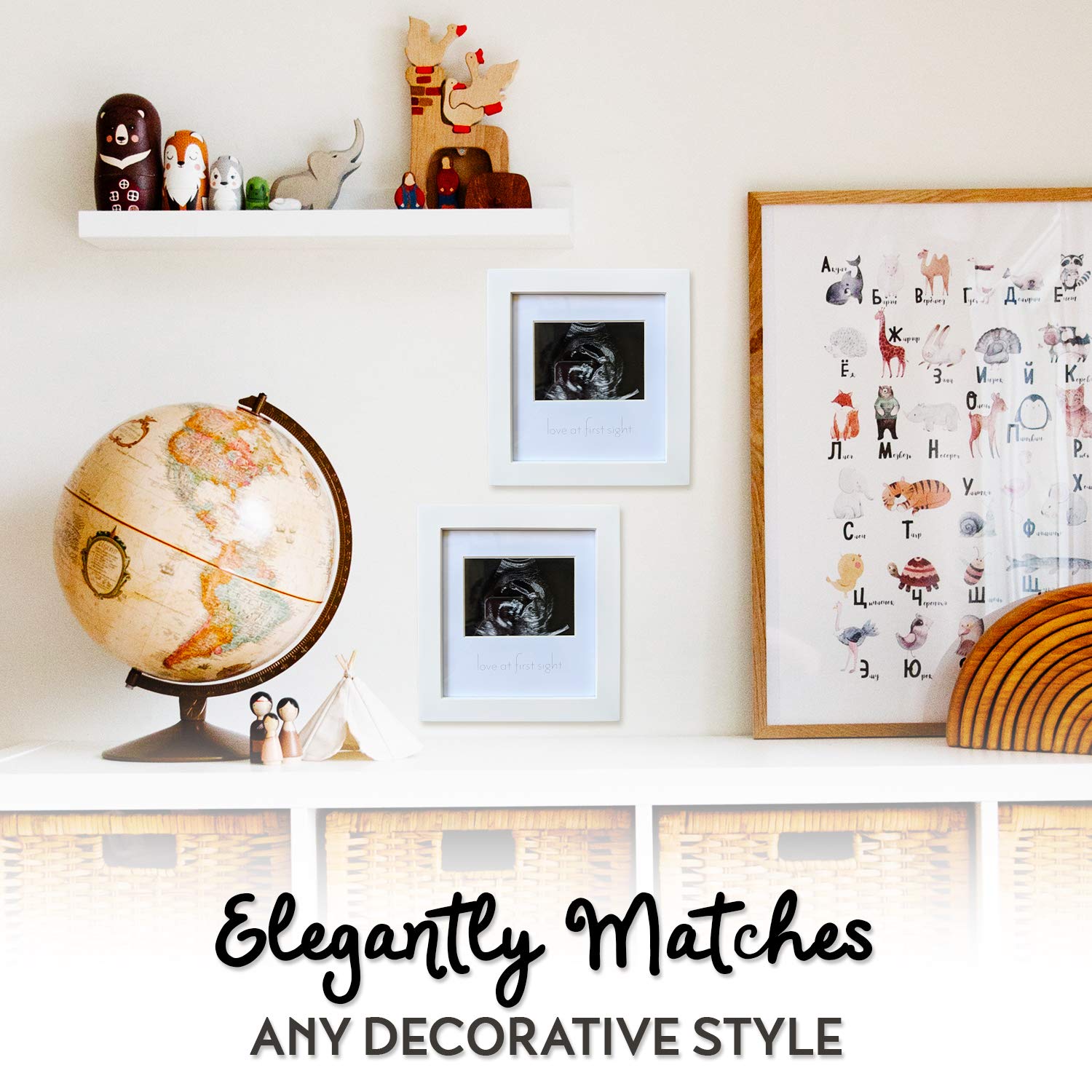 Green Pollywog Sonogram Photo Display | White Ultrasound Frame | Pregnancy Gift for First-Time Moms, Parents & Grandparents | Nursery Decor