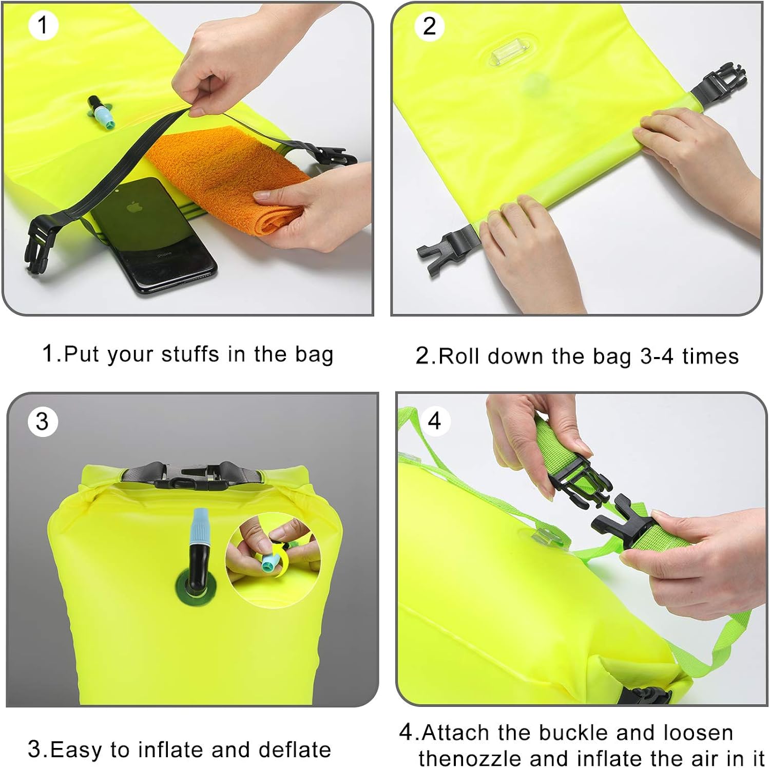 SAFE4SWIM 15L Pull Swim Buoy for Swimming Adult Open Water Be Bright Be Seen & Be Safer with Adjustable Swim Bubble Waist Belt Yellow: Sports & Outdoors