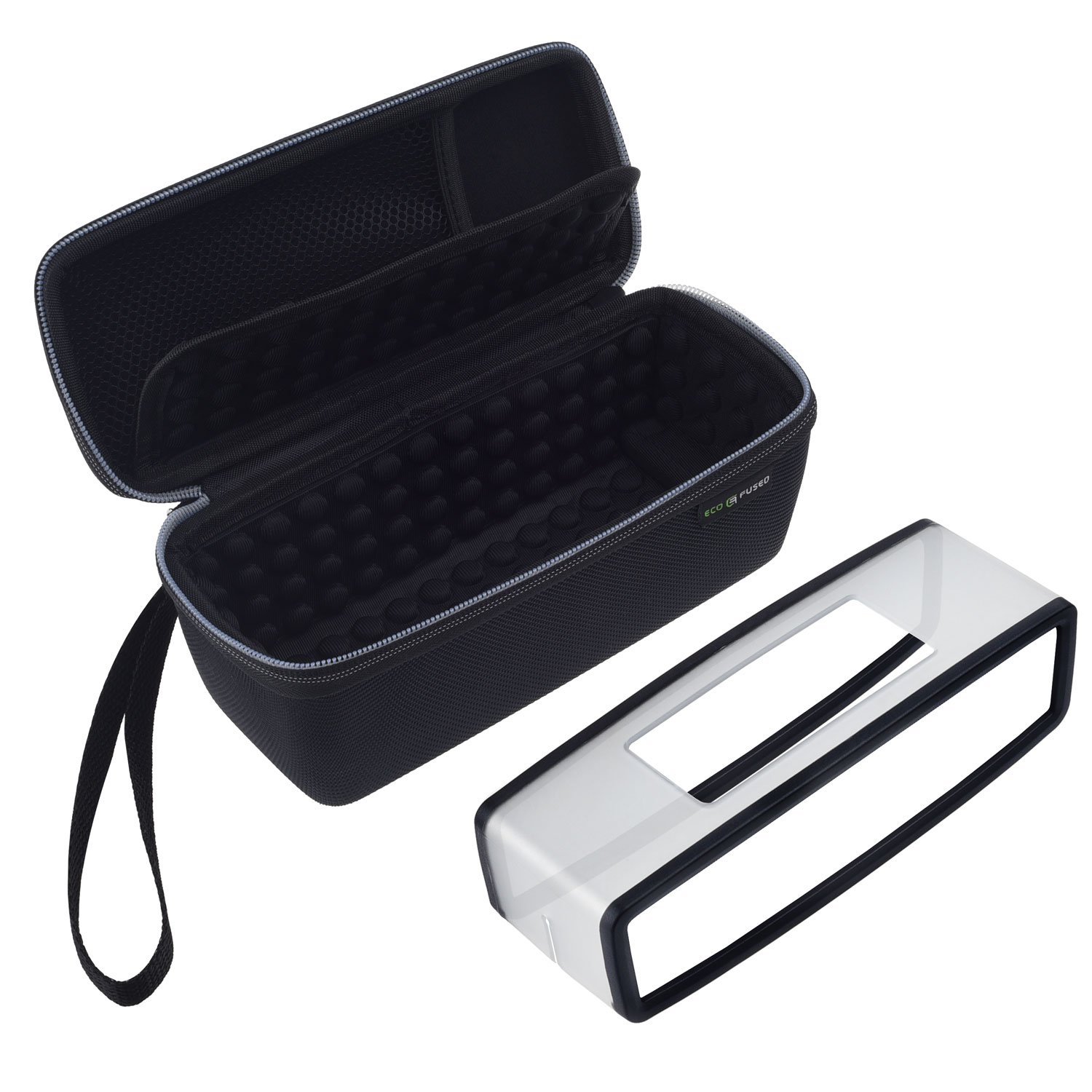 ECO-FUSED Carry Case and TPU Cover designed to Protect and Transport your Bose Soundlink Mini 1 and 2 - Bubble Padded Interior for Speaker and Dock - Mesh Pocket to store Power Adapter - Wrist Strap