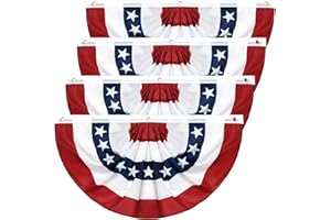 ADISHER 4Pack 3x6 Ft American Pleated Fan Flag, American Flag Bunting for Outdoor, US Patriotic Half Fan Banner for 4th of July Memorial Day Independence Day Outdoor Indoor Decorations