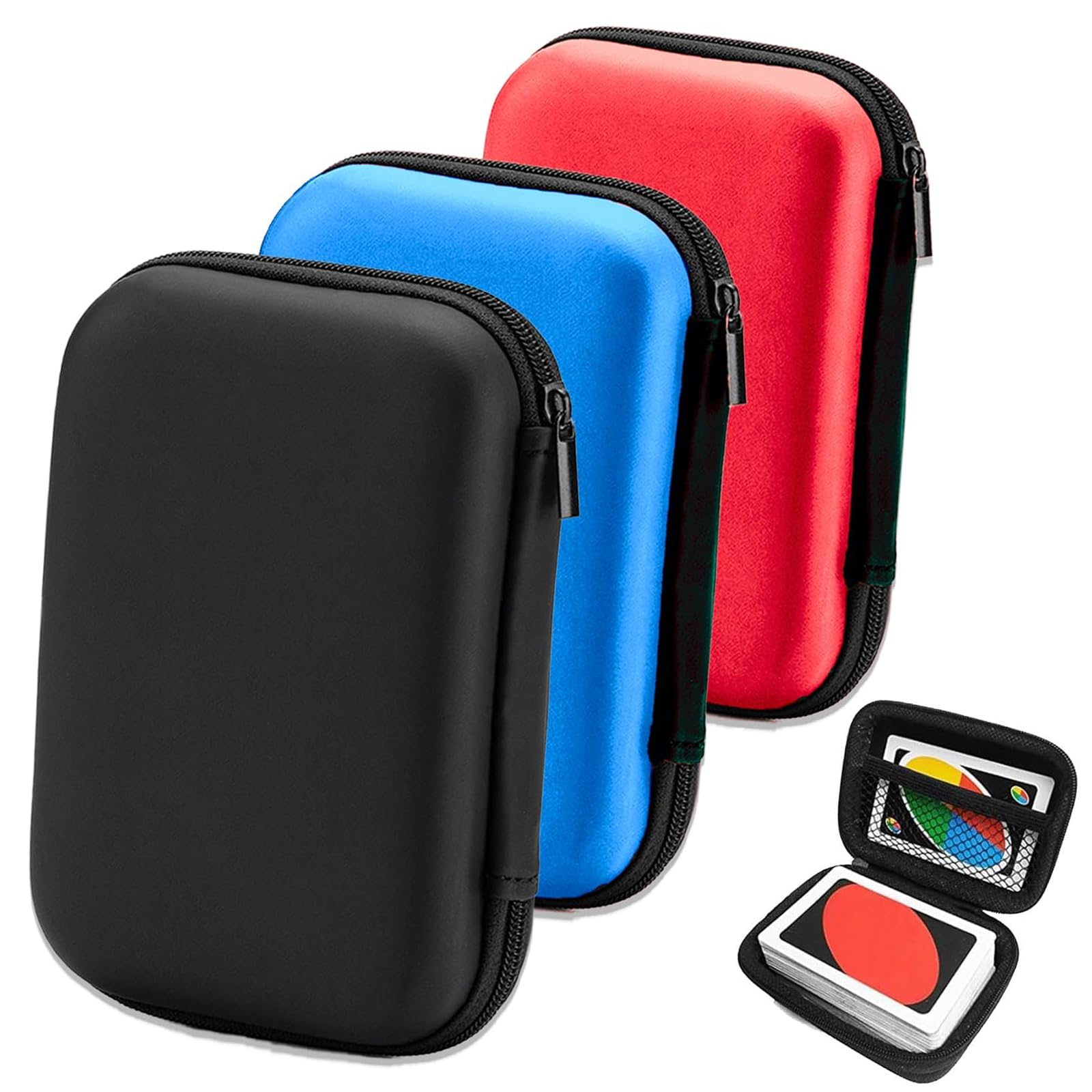 Stiffeners 3-in-1 Card Cases - Durable, Waterproof Travel Cases for Playing Cards (Red, Blue, Black)
