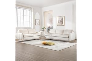 DEOLME White Sofa and Loveseat Set 2 Piece, Comfy Velvet Tufted Couch and Loveseat Sets Living Room Furniture Sets with Gold Leg, Modern Couches Sofas Sets of 2 Love Seat for Bedroom Office Juego De Sala