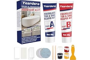 Yeardera Tub Repair Kit, Shower Repair Kit, Super Strong and Waterproof Fiberglass Tub Repair Kit, Sink Repaik Kit for Tub, Tile, Sink, Ceramic, Scratches, Cracks, Chips, Holes on Porcelain and More