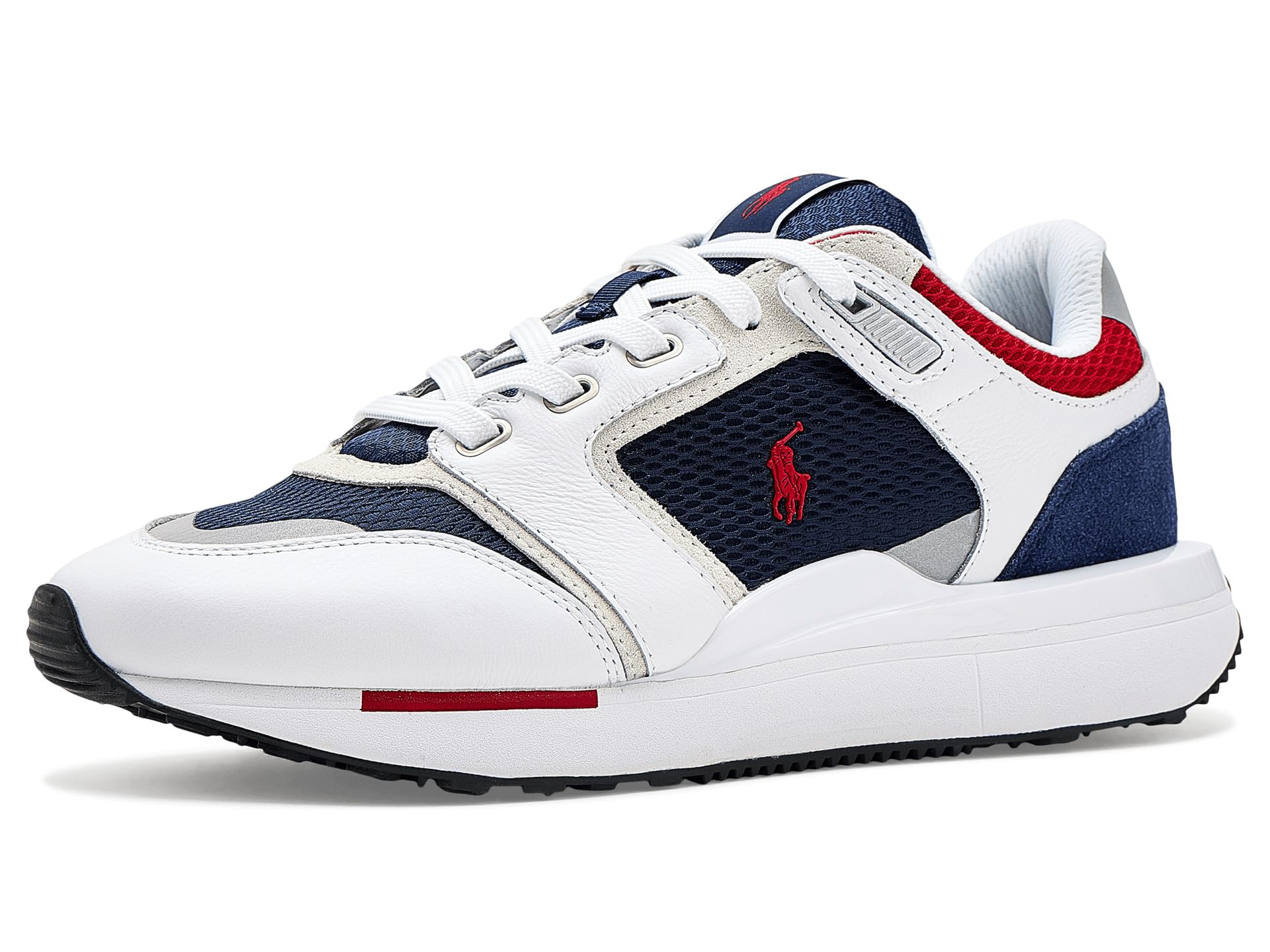 POLO RALPH LAUREN, Mens, Train 89 V2 Suede-Paneled Sneakers, White/Navy/Red, 11.5, Medium