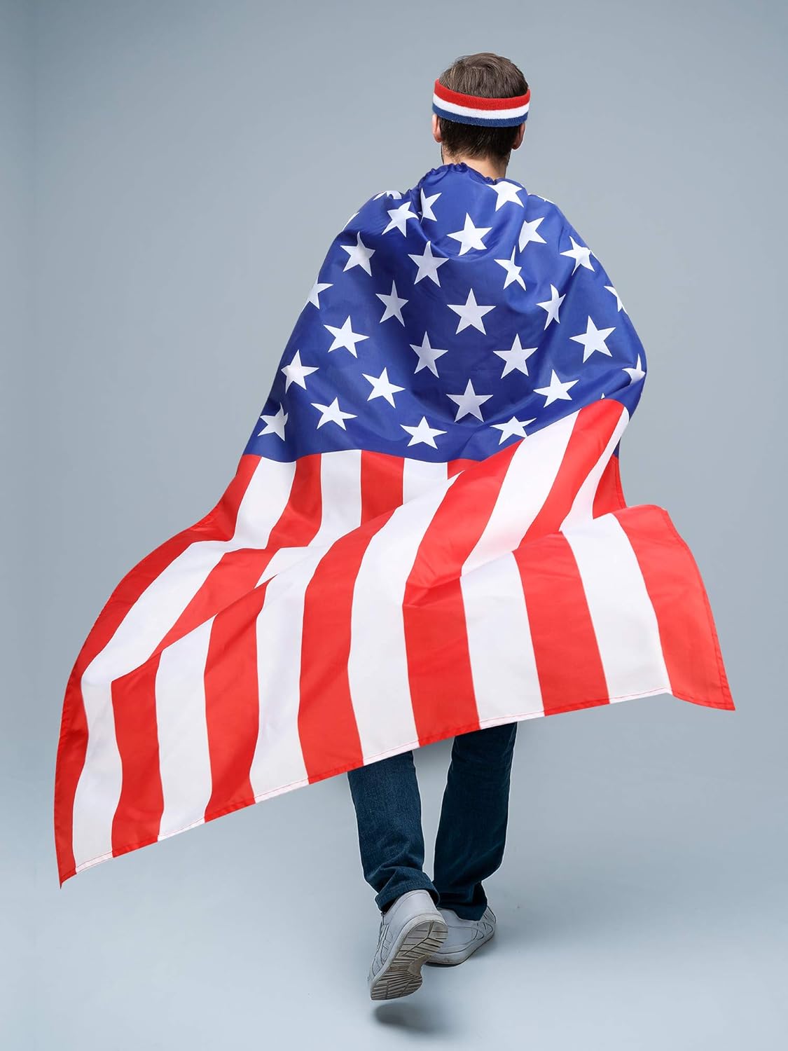 American Flag Costume Cape, Retro 80's American USA Sunglasses and USA Flag Headband for 4th of July Independence Day Celebration : Beauty