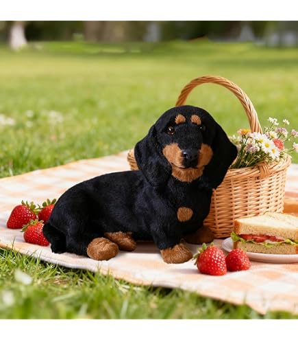 Peluche De Perro Salchicha Suave Y Realista - Oso De Terciopelo Negro Y Marrón De 17 X 15 X 10 Cm, Compañero Emocional Para Aliviar El Estrés Y Decorar, Regalo Para Niños Y Adultos