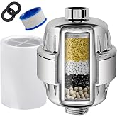 AquaHomeGroup Well Water Shower Filter, 5-Stage, KDF filtration | Reduces rust discoloration and sediment with 5-stage KDF, ceramic and activated carbon filtration. Includes 1 cartridge.