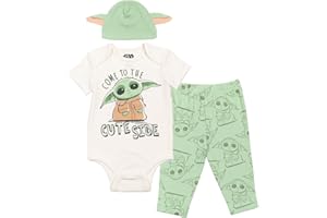 Star Wars The Mandalorian Bodysuit Pants and Hat 3 Piece Outfit Set Newborn to Infant