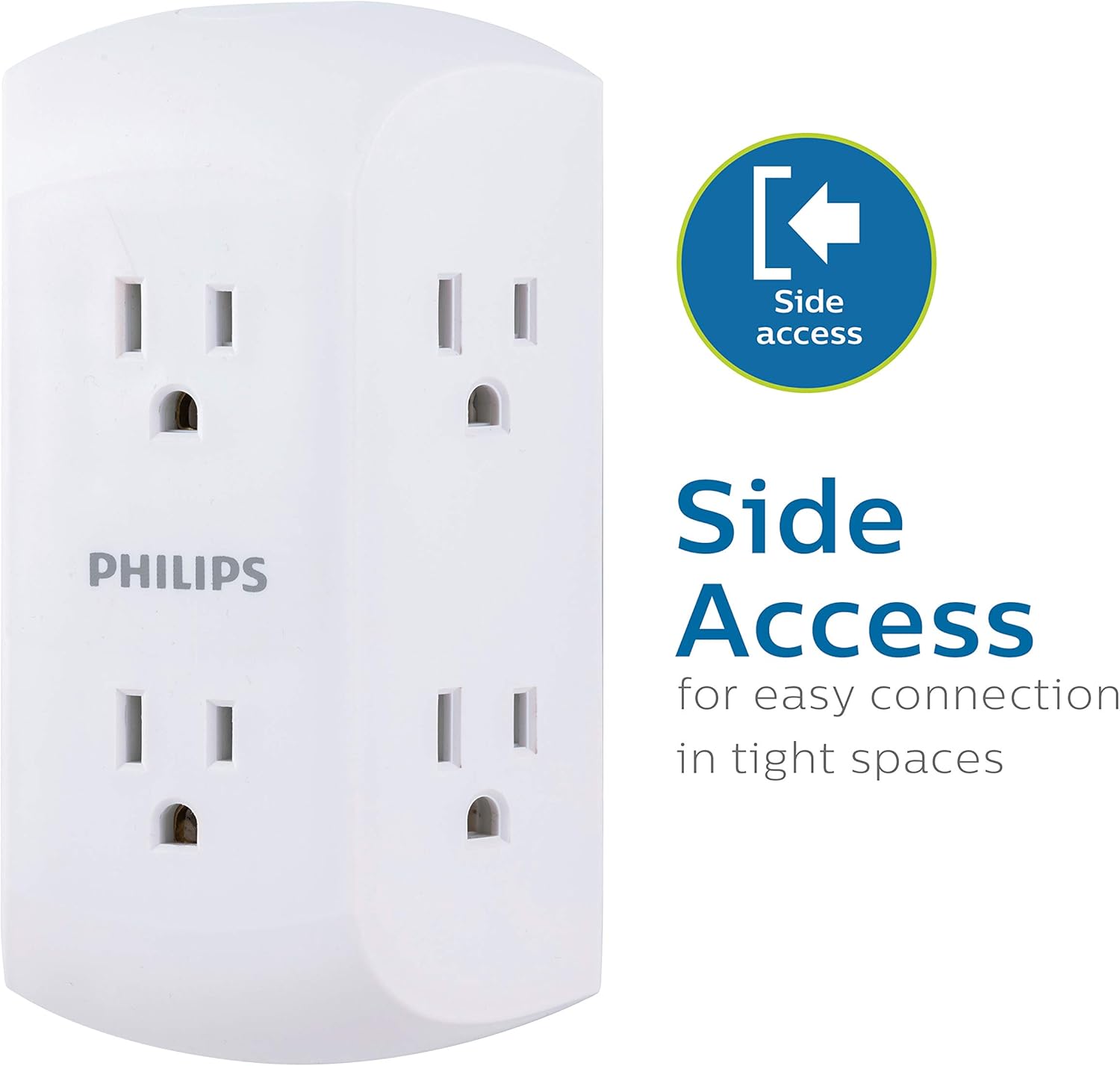Philips 6 Outlet Wall Plug Adapter Power Strip, Extra Wide Spaced Outlets for Cell Phone Charger, Power Adapter, 3 Prong, Multi Outlet Wall Charger, White, SPS1740WA/37: Home Improvement