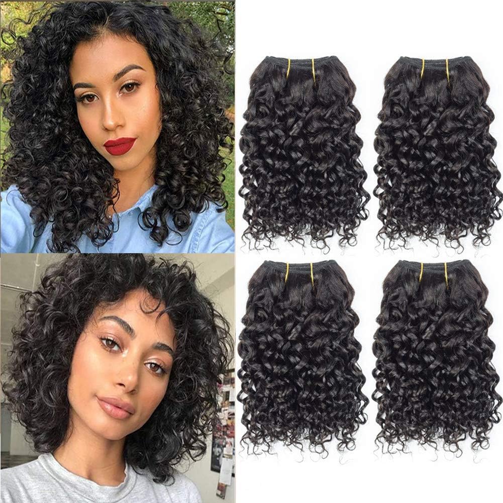 Selina Brazilian Curly Hair Bundles 4 Bundles Kinky Curly Short Human Hair Brazilian Virgin Human Hair 50 Gram/Bundle (8"8"8"8", Natural Color)