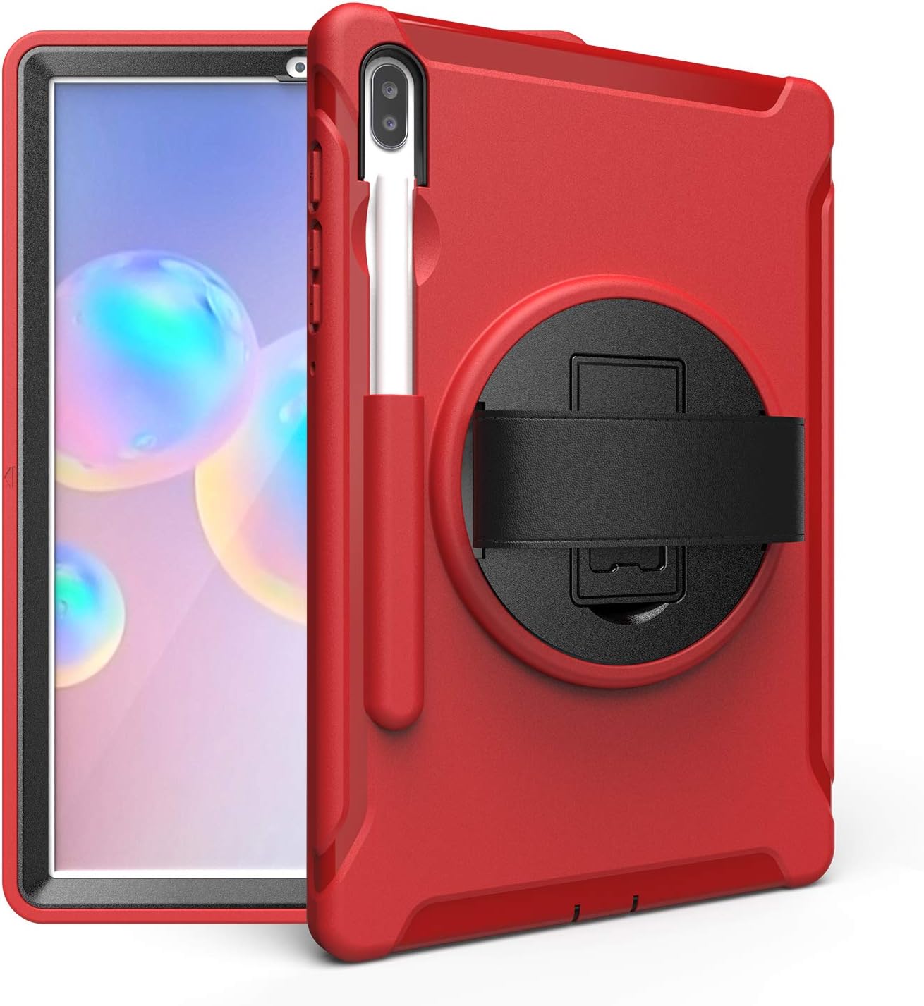 QYiD Tablet Case for Galaxy Tab S6 (2019) 10.5" Rugged Shockproof Protective Case, with Stand, Hand Strap & Built-in Pen Holder for Samsung Galaxy Tab S6 / SM-T860 / SM-T865 / SM-T867 (Red)