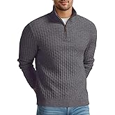 Askdeer Men's Quarter Zip Sweater Waffle Knit Sweater Mock Neck Polo Sweater Casual Pullover Sweater with Ribbing Edge
