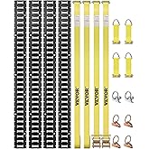 VEVOR E-Track Tie-Down Rail Kit, 5' E Tracks Set, 16Pcs Includes 4 Steel Rails & 2 Single Slots & 6 O-Rings & 4 Tie-Offs w/D-Ring & 2 Ratchet Straps, Cargo Motorcycles Bikes Securing Accessories