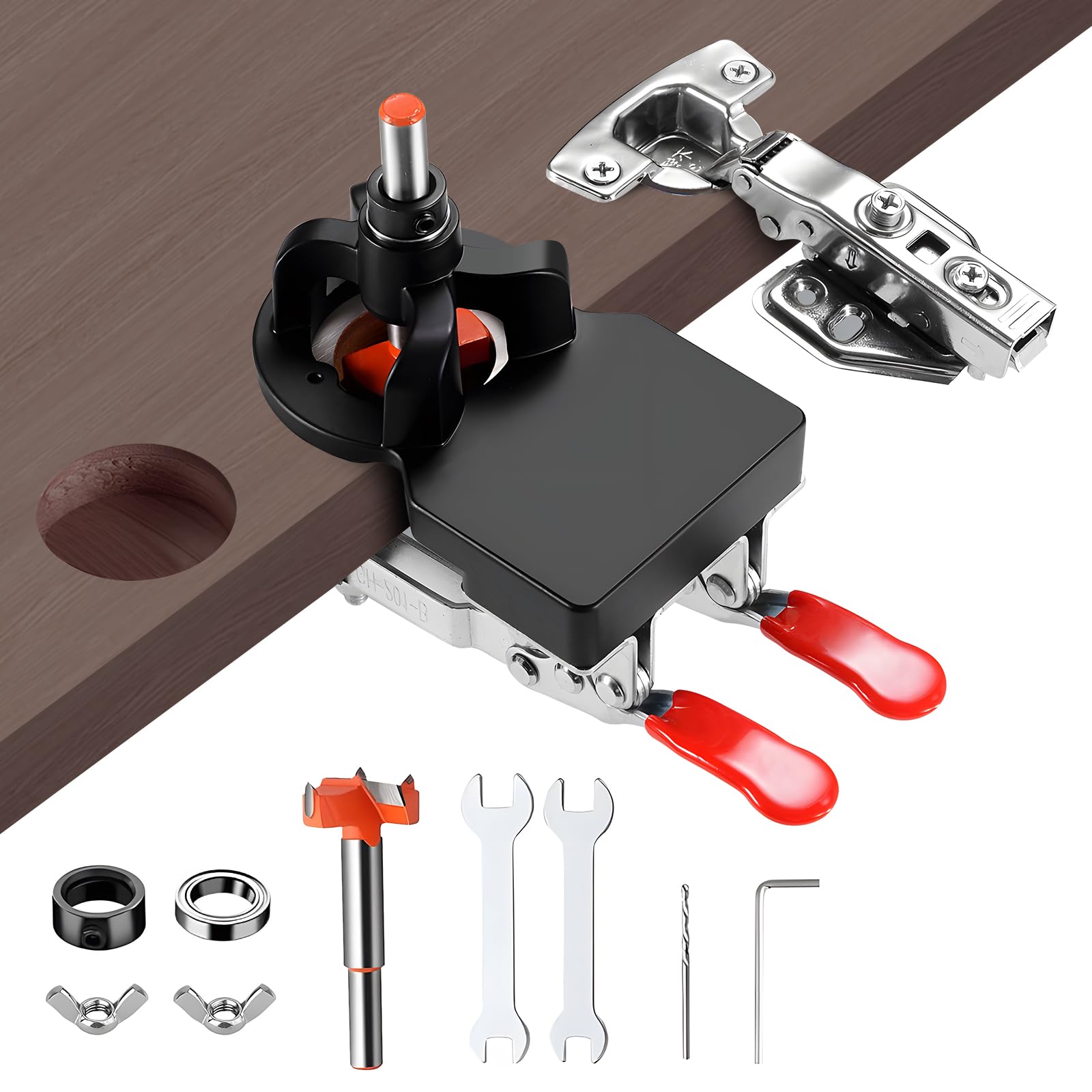 35 mm Hinge Drilling Template, Metal Pot Hinge Template with Quick Release, Accurate Locking Cabinet Hinge Jig, Pot Hinge Drilling Template for Woodworking Doors and Cabinets