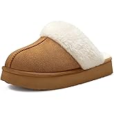 Litfun Women's Fuzzy Memory Foam Slippers Fluffy Winter House Shoes Indoor and Outdoor, Brown 9-10