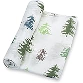 LollyBanks Swaddle Blanket | 100% Muslin Cotton | Newborn and Baby Nursery Essentials for Boys, Registry | Pine Tree Print