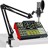 Podcast Equipment Bundle with 3.5mm Condenser Microphone for Pc/Phone Live Streaming Singing Gaming, Podcast Microphone Bundle with Live Sound Board,Voice Changer, DJ Sets,Audio Mixer,Denoise