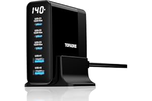 140W USB C Charging Station with Display, 5-Port GaN USB C Charger Block, Max 100W USB Hub Laptop Charger Compatible with Mac