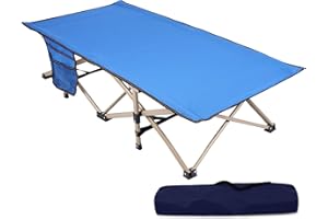 REDCAMP Folding Kids Cot for Sleeping 5-10, Portable Toddler Cot Bed Child Travel Bed for Camping, Blue 53''x26''