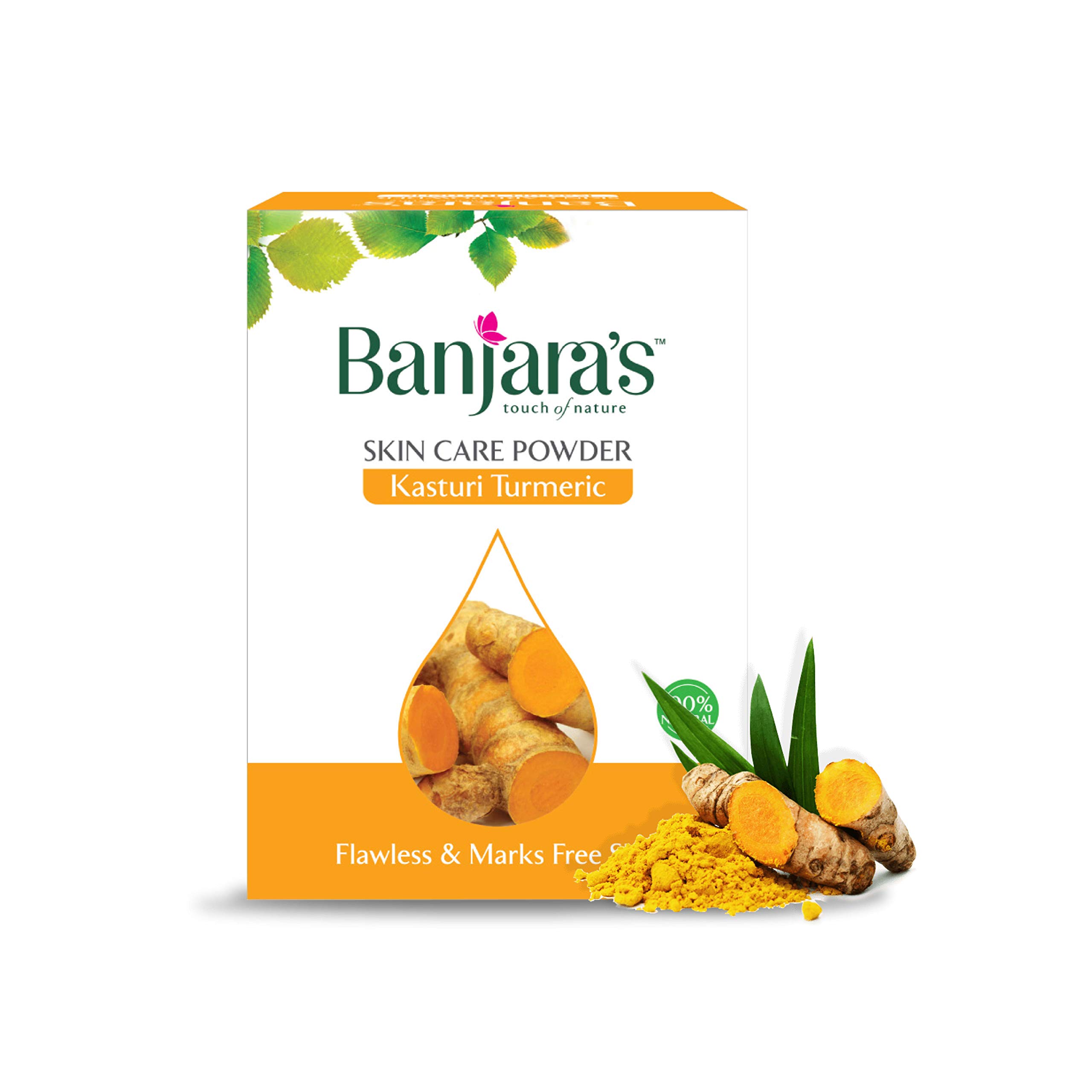 Banjara's Powder Touch of Nature Skin Care Turmeric Kasturi Powder, For Flawless Skin, 11 cm x 8 cm Size