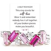 Someki Nobody Has It All Together Pink Band Ring, Self Love Ring All Your Broken Pieces Make You Beautiful, Non Tarnish Dainty Irregular Pink Baguette CZ Jewelry For Women