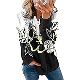BeadChica Women's Casual Tunic Tops Long Sleeve V Neck Shirts Botton Up Loose Fitting Henley Blouses