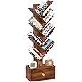 SHEEPAM 8 Tier Tree Bookshelf with Drawer, Free Standing Wood Bookcase for Narrow Space, Storage Organizer Bookshelves for Books, Book Case for Home Office, Living Room, Bedroom, Rustic Brown