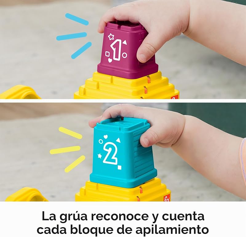 Grúa Cuenta y Apila Juguete con Luces y Sonidos para Aprender a Contar con Bloques para apilar con números, bebé +9 Meses, Versión: Inglés, UK; Francés; Alemán, HXF48