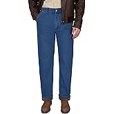 Soojun Mens Elastic Waist Fleece Lined Jeans Relaxed Fit with Zipper and Button