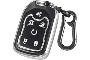 Kirsnda for Chevrolet Key Fob Cover with keychian,TPU Protection Key Case Compatible with GMC Silverado Suburban Tahoe Acadia Sierra Terrain Yukon (Silver, 6 Button)