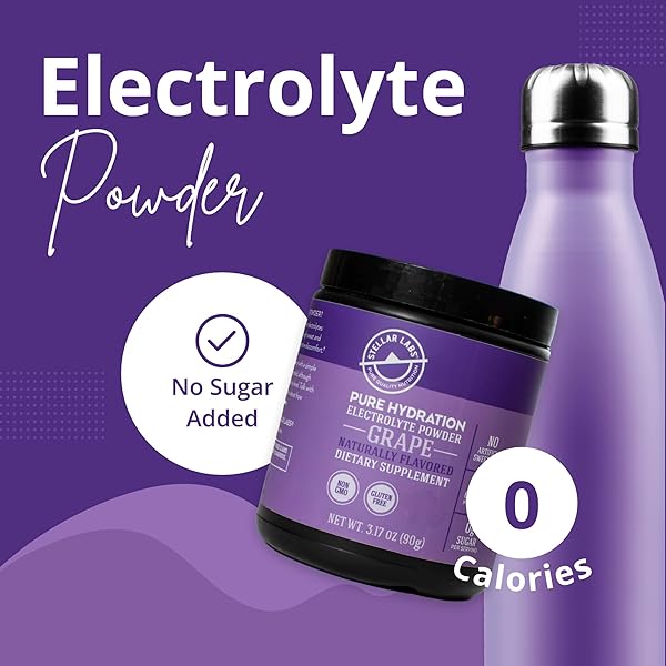 STELLAR LABS ELECTROLYTE POWDER NO SUGAR | LOW FODMAP HYDRATION MULTIPLIER POWDERED DRINK MIX | KETO FRIENDLY, SUGAR FREE, NON-GMO, GLUTEN FREE DEHYDRATION RELIEF | GRAPE, 30 SERVINGS