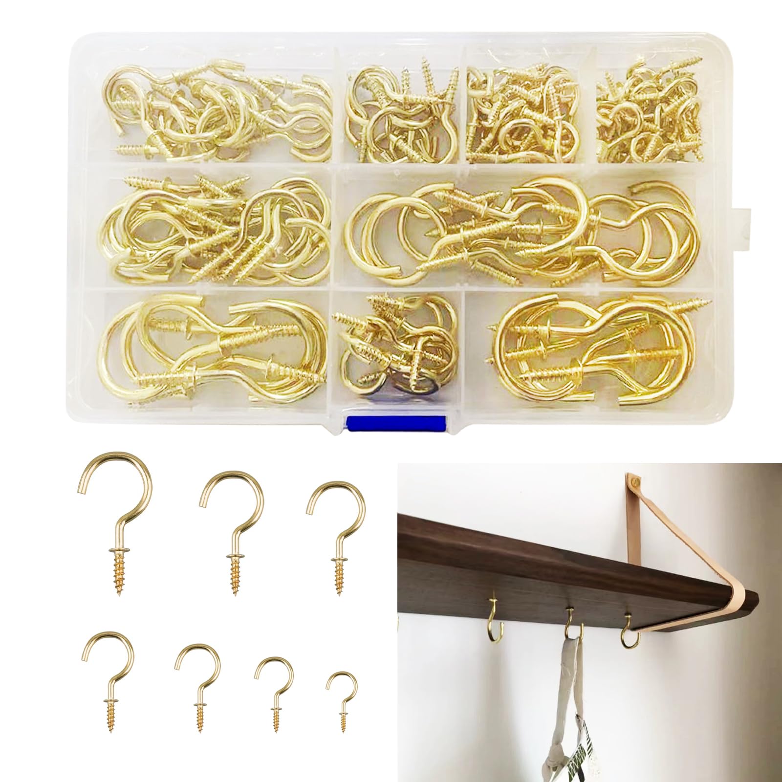 YqsIbth 120 PCS Cup Hooks Screw, Metal Ceiling Hooks, Heavy Duty for Hanging Mug Cup Ceiling Hooks Kit, Gold, Steel, Stainless Steel, Galvanized, Hooks Kit, Hook