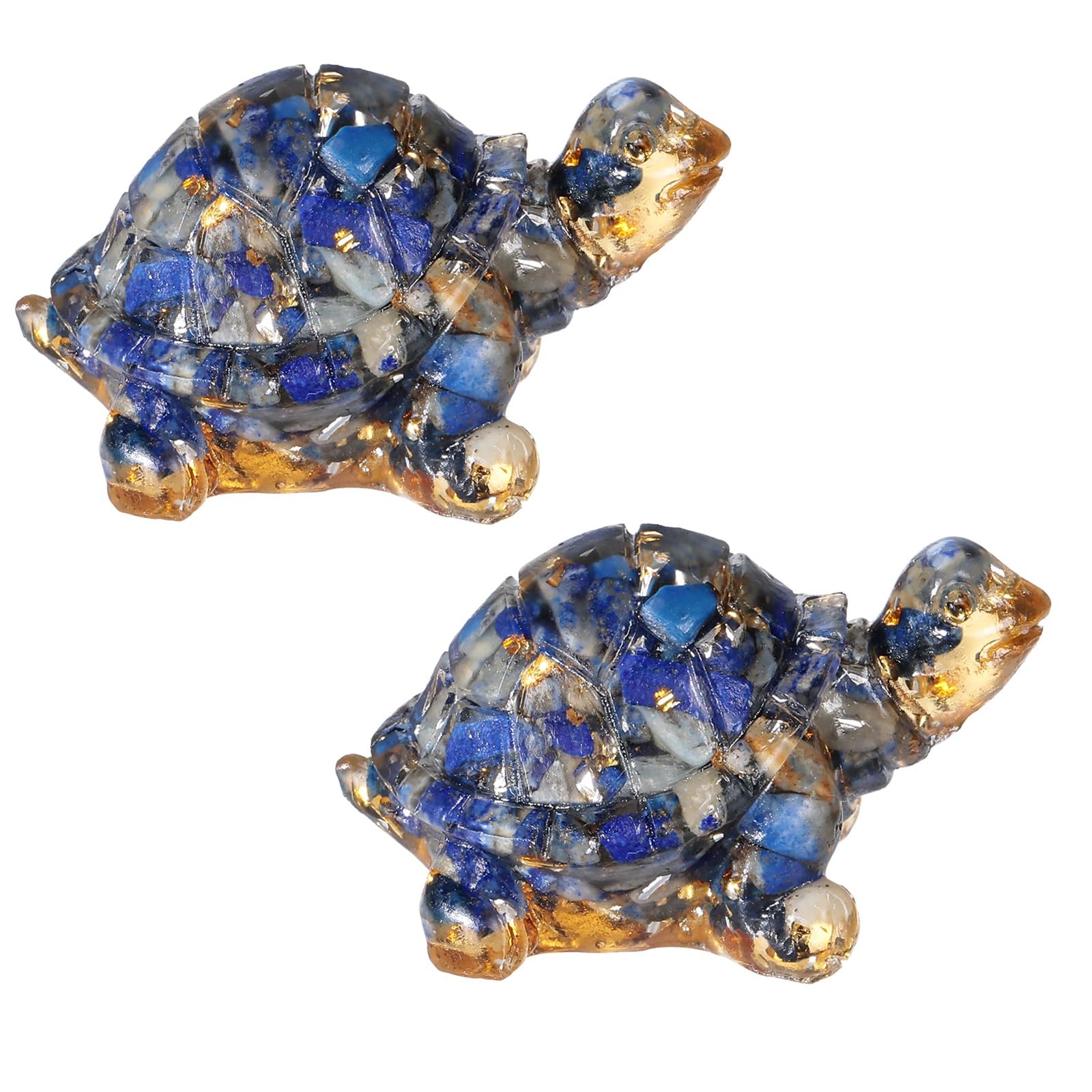 mookaitedecor Set of 2 Resin Lapis Lazuli Crystal Turtle Tortoise Ornament Home Desk Decor, Healing Crystal Blue Turtle Animal Figurine Gift Feng Shui Good Luck Pocket Stone Statue