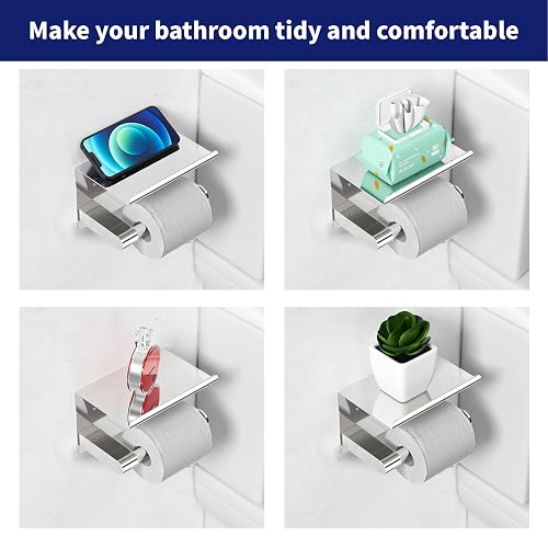 Noonext Adhesive Toilet Paper Holder With Shelf - SUS304 Stainless Steel, Mega Roll Compatible, No Drilling (Polished Chrome) - View #10