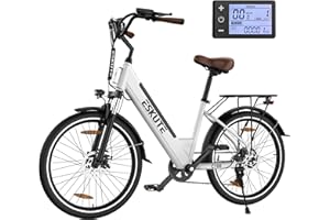 ESKUTE Electric Bike for Adults 500W Peak, 26'' E Bikes 20MPH 40 Miles, 375WH Removable Battery 7 Speed Electric Bikes City Commuter Ebike