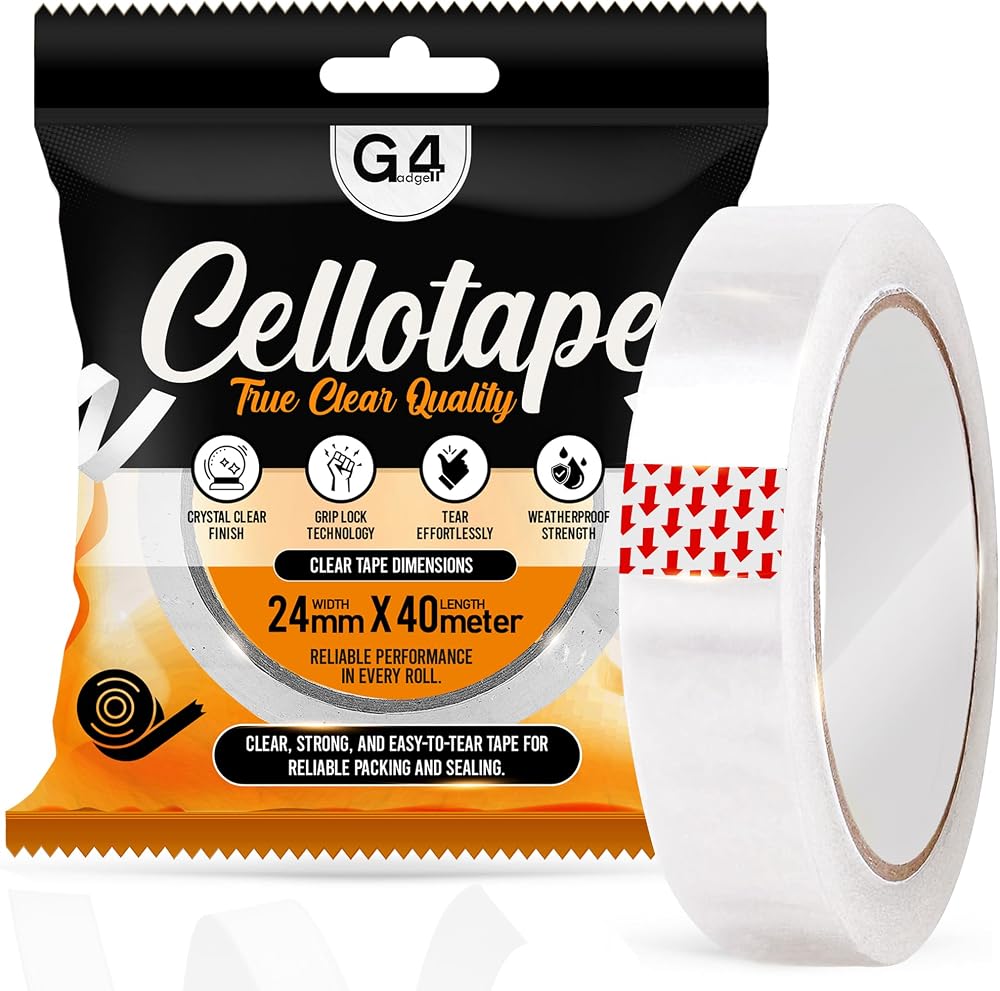 G4GADGET Clear Cello Tape 24mm 45 Micron Thick Pack of 3